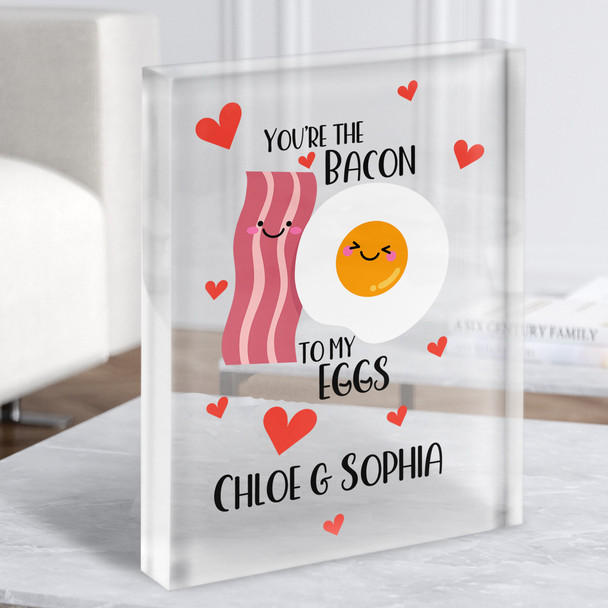 Eggs And Bacon Romantic Gift Personalised Clear Acrylic Block