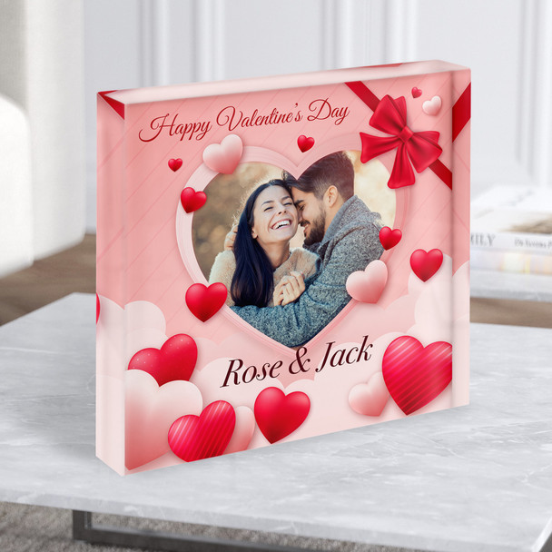 Heart Red Bow Photo Frame Valentine's Day Gift Personalised Square Acrylic Block