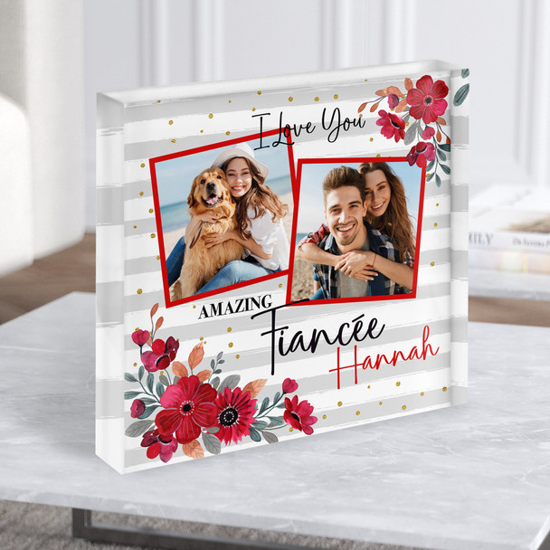 Amazing Fiancée Gift Red Floral Photo Frames Personalised Square Acrylic Block