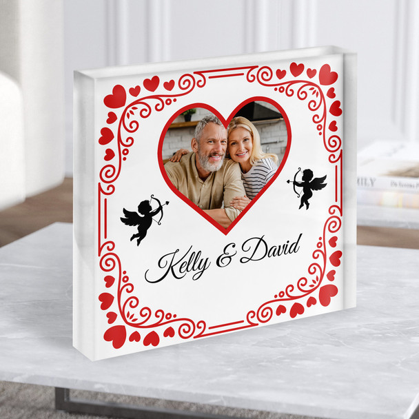 Cupid Heart Photo Frame Romantic Gift Personalised Square Acrylic Block