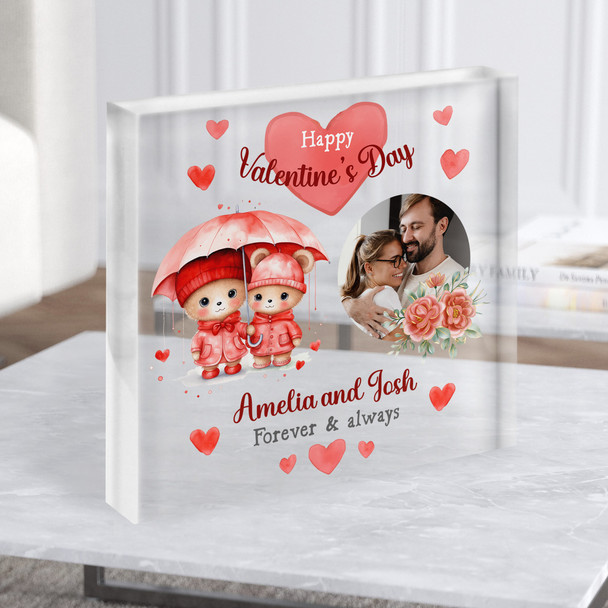 Bear Couple Valentine's Day Photo Gift Personalised Clear Square Acrylic Block