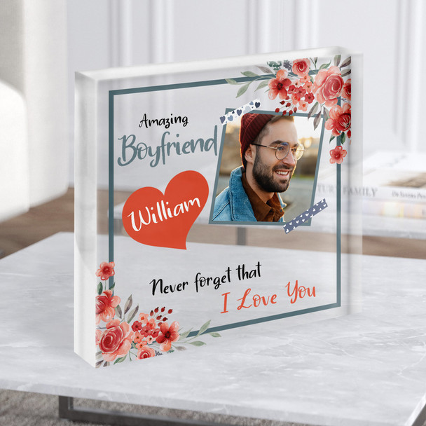 Gift For Boyfriend Watercolour Floral Photo Custom Clear Square Acrylic Block
