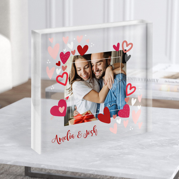 Heart Frame Photo Gift Couple Personalised Clear Square Acrylic Block