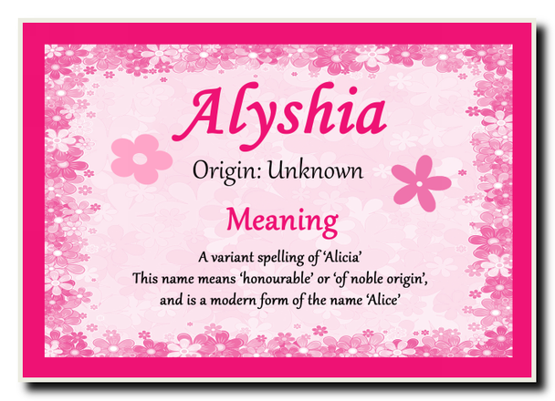 Alyshia Personalised Name Meaning Jumbo Magnet