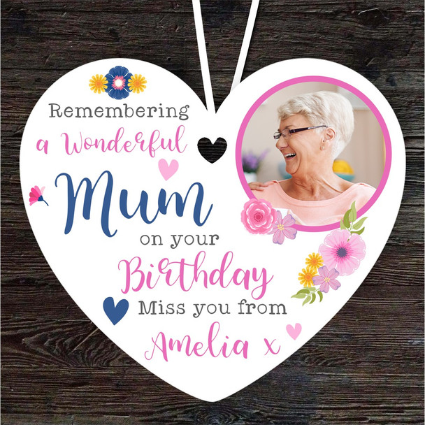 Mum Birthday Memorial Keepsake Bright Flowers Photo Heart Personalised Ornament