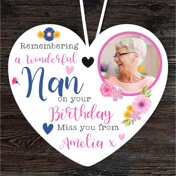 Nan Birthday Memorial Keepsake Bright Flowers Photo Heart Personalised Ornament