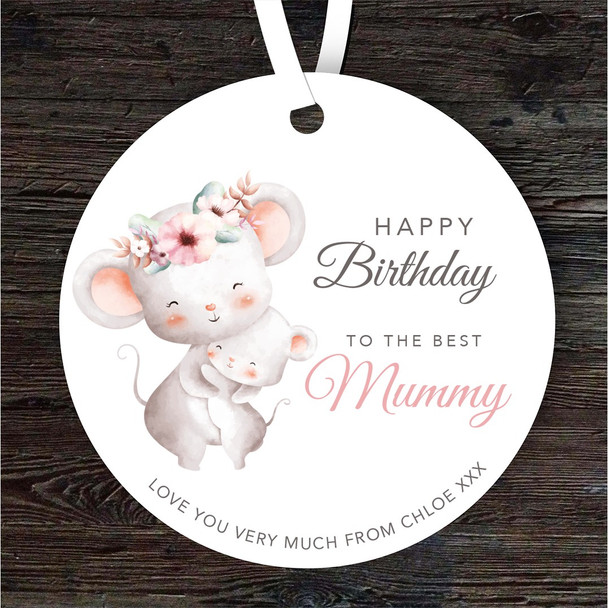 Best Mummy Mum Mouse With Baby Birthday Gift Round Personalised Hanging Ornament