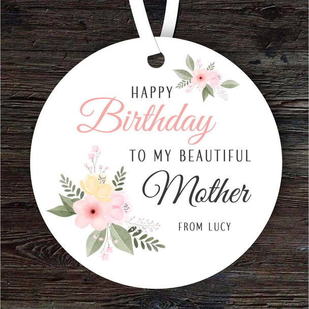 Beautiful Mother Pink Flowers Birthday Gift Round Personalised Hanging Ornament