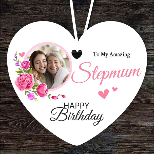 Amazing Stepmum Pink Flowers Photo Birthday Gift Heart Personalised Ornament