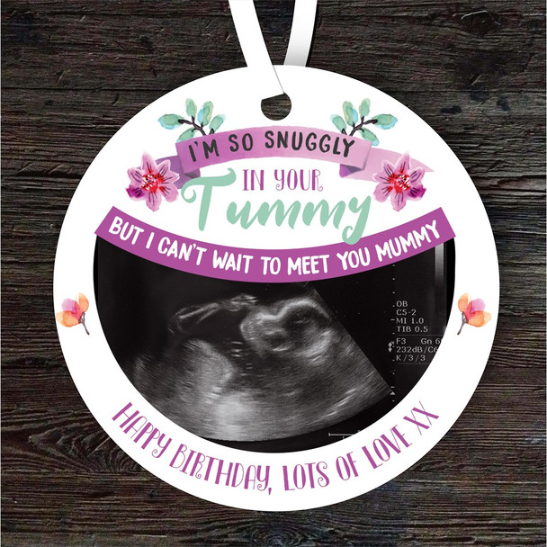 Baby Due Pregnant Mum Birthday Gift Photo Flower Round Personalised Ornament