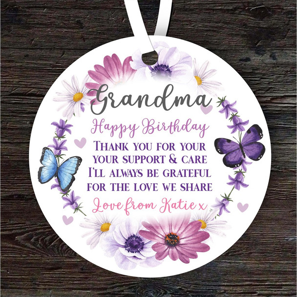 Gift For Grandma Birthday Flower Wreath Round Personalised Hanging Ornament