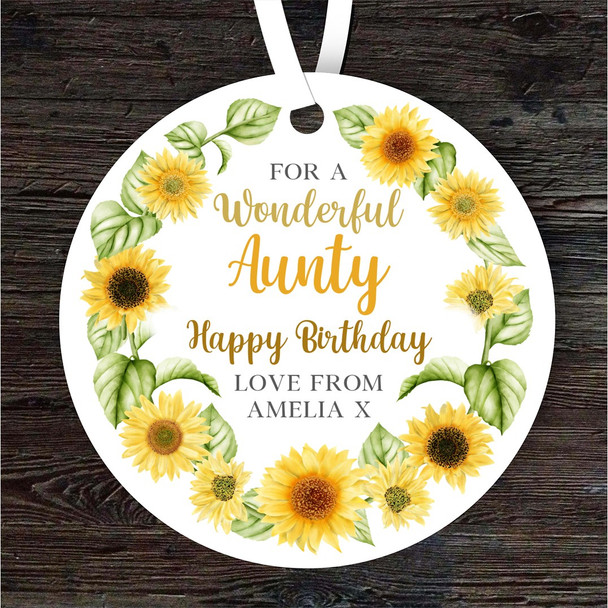 Aunty Sunflowers Birthday Gift Yellow Round Personalised Hanging Ornament