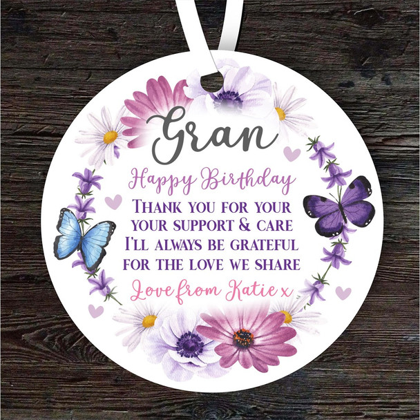 Gift For Gran Birthday Flower Wreath Round Personalised Hanging Ornament