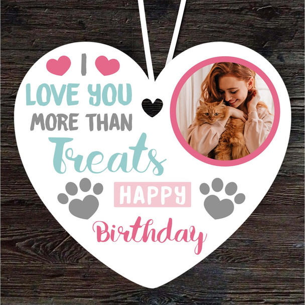 Cat Mum Birthday Gift Treats Photo Heart Personalised Hanging Ornament