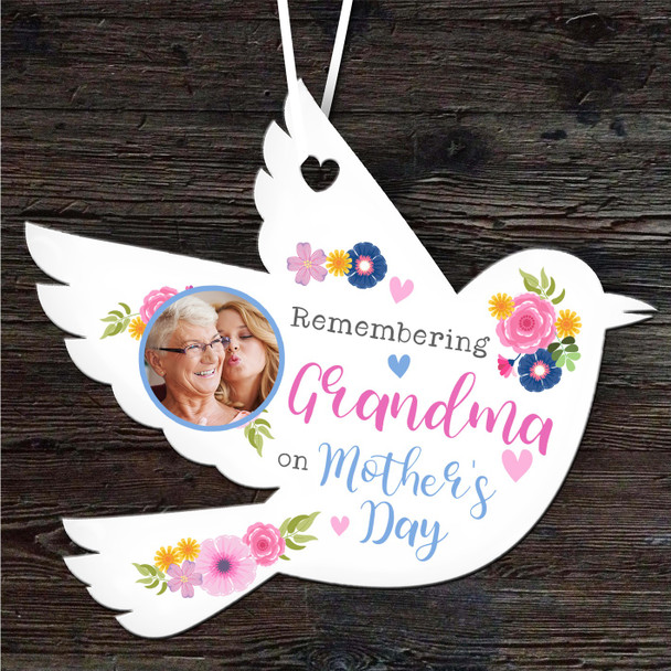 Grandma Mother's Day Memorial Bright Flowers Photo Keepsake Bird Custom Ornament