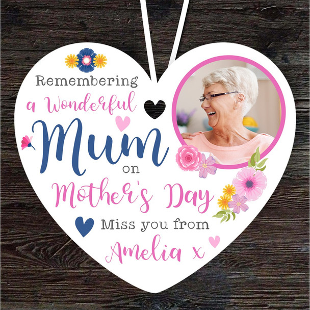 Mum Mother's Day Memorial Keepsake Bright Flowers Photo Heart Custom Ornament
