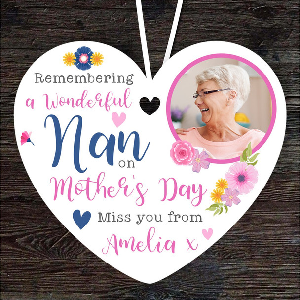 Nan Mother's Day Memorial Keepsake Bright Flowers Photo Heart Custom Ornament