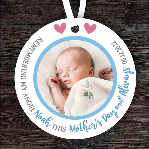 Memorial Baby Boy Child Loss Mother's Day Photo Blue Keepsake Gift Ornament