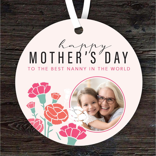 Best Nanny Carnation Flowers Photo Mother's Day Gift Round Personalised Ornament