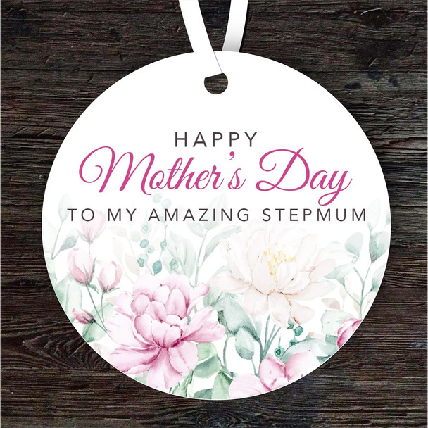 Watercolour Floral Amazing Stepmum Mother's Day Gift Round Personalised Ornament