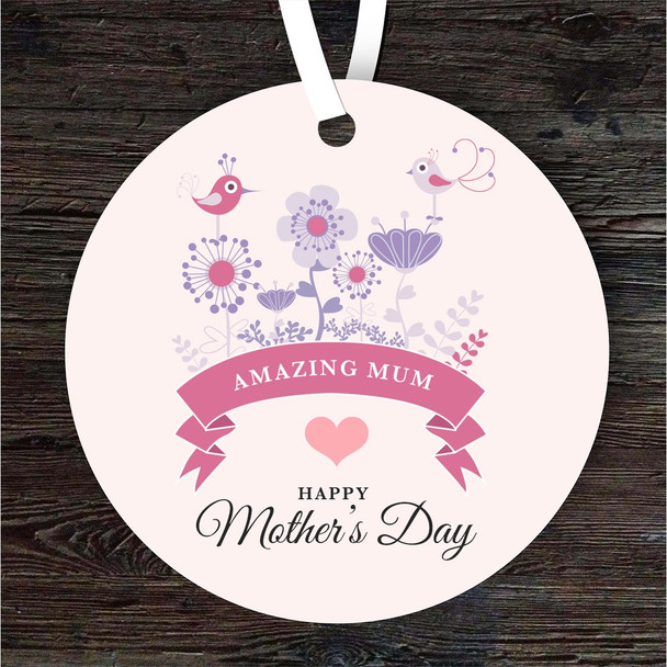 Amazing Mum Violet Flowers Mother's Day Gift Round Personalised Hanging Ornament