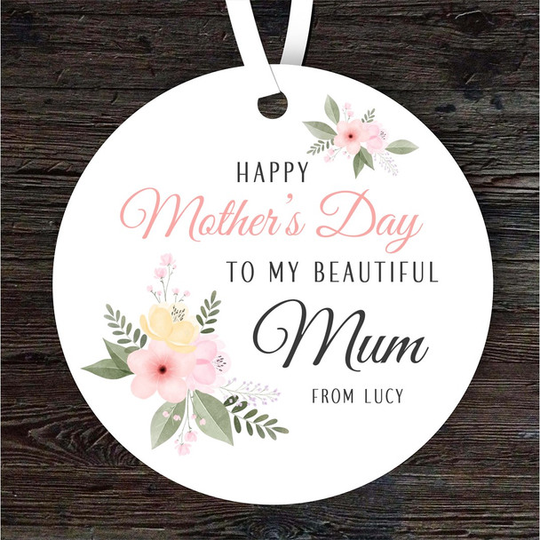 Beautiful Mum Pink Flowers Mother's Day Gift Round Personalised Hanging Ornament