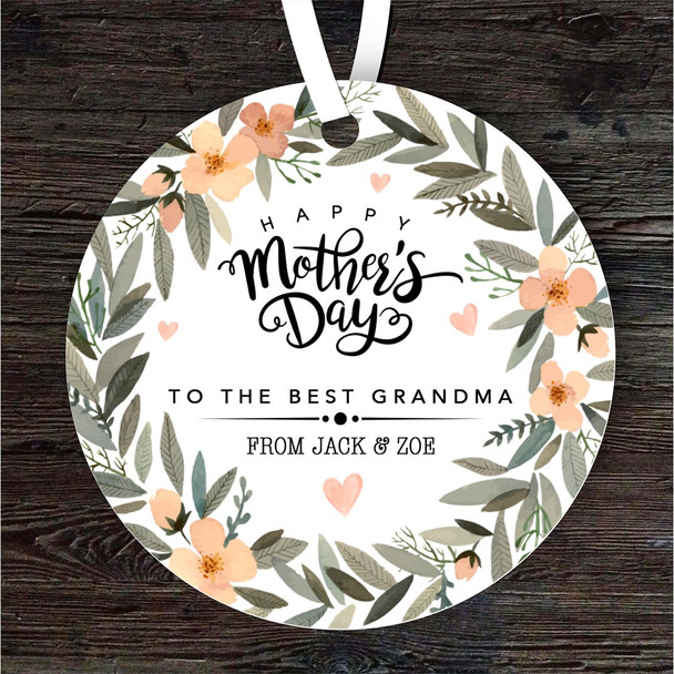 Best Grandma Floral Wreath Mother's Day Gift Round Personalised Hanging Ornament