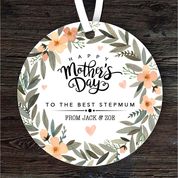 Best Stepmum Floral Wreath Mother's Day Gift Round Personalised Hanging Ornament