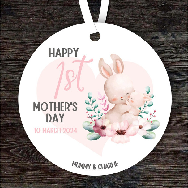 Bunny Mum With Baby First Mother's Day Gift Round Personalised Hanging Ornament