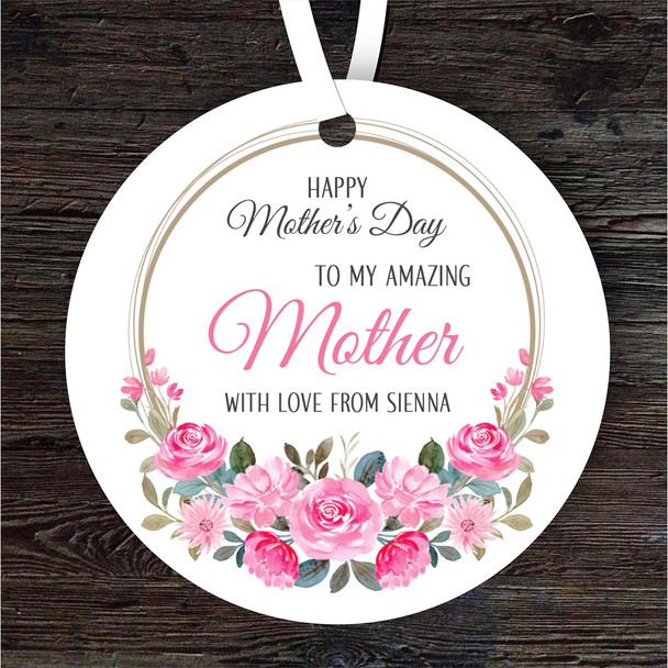 Mother Pink Floral Wreath Mother's Day Gift Round Personalised Hanging Ornament