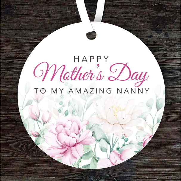 Watercolour Floral Amazing Nanny Mother's Day Gift Round Personalised Ornament