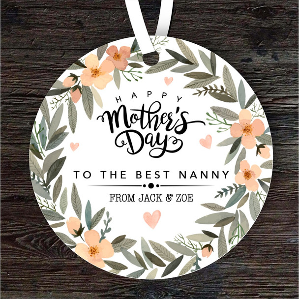 Best Nanny Floral Wreath Mother's Day Gift Round Personalised Hanging Ornament