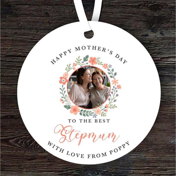 Best Stepmum Floral Photo Frame Mother's Day Gift Round Personalised Ornament