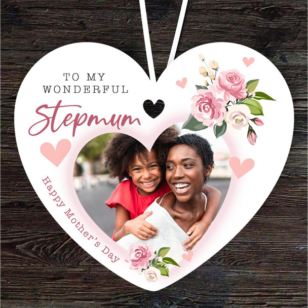 Wonderful Stepmum Floral Heart Photo Mother's Day Gift Heart Custom Ornament