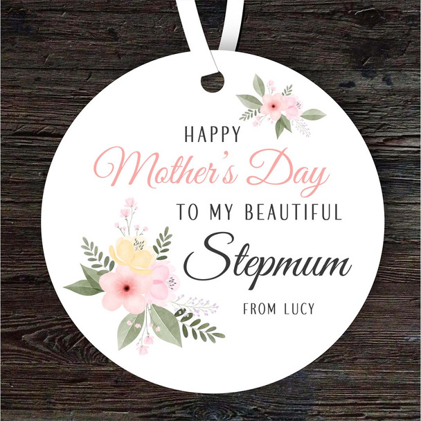 Beautiful Stepmum Pink Flowers Mother's Day Gift Round Personalised Ornament