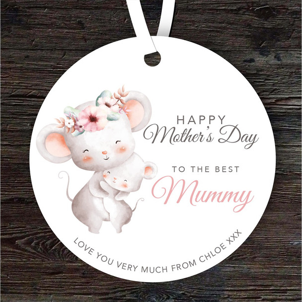 Best Mummy Mum Mouse With Baby Mother's Day Gift Round Personalised Ornament