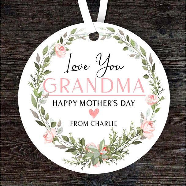 Grandma Love You Floral Wreath Mother's Day Gift Round Personalised Ornament