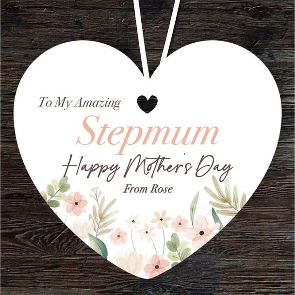 Amazing Stepmum Floral Mother's Day Gift Heart Personalised Hanging Ornament