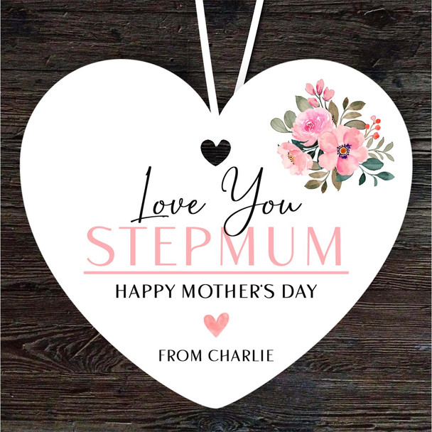 Stepmum Flora Love You Mother's Day Gift Heart Personalised Hanging Ornament