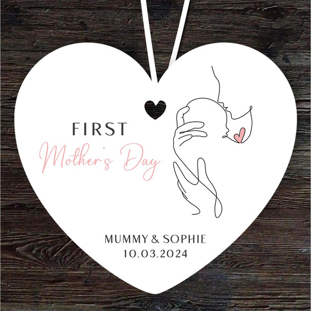 Mumy With Baby Line Art First Mother's Day Gift Heart Personalised Ornament