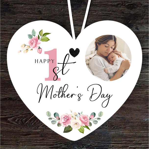 Pink Floral Photo Happy First Mother's Day Gift Heart Personalised Ornament