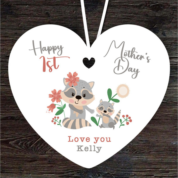 Raccoon Mum With Baby Mother's Day Gift Heart Personalised Hanging Ornament