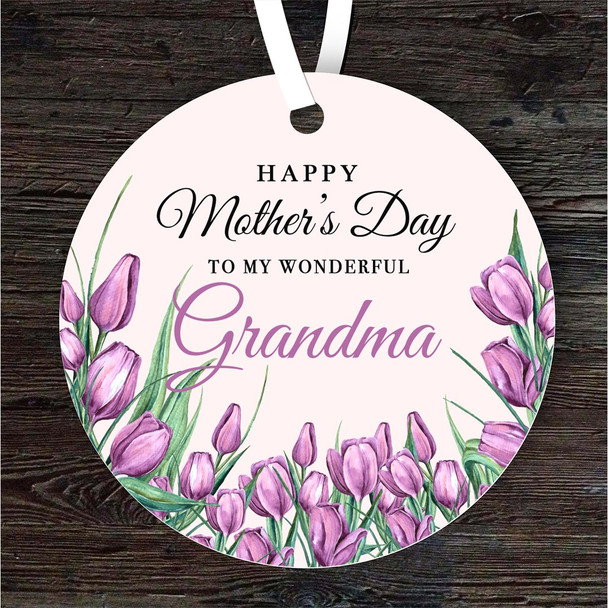 Grandma Purple Tulips Mother's Day Gift Round Personalised Hanging Ornament