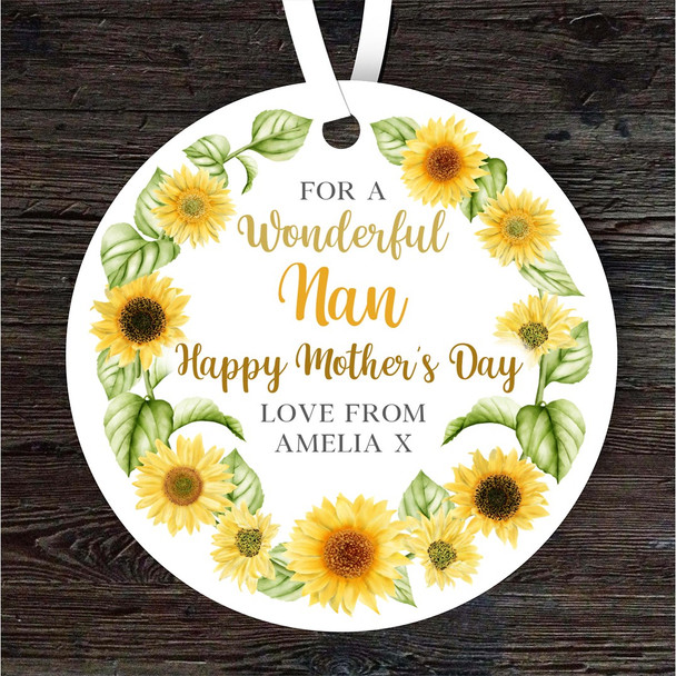 Nan Sunflowers Mother's Day Gift Yellow Round Personalised Hanging Ornament