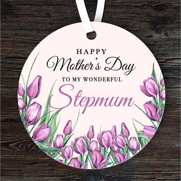 Stepmum Purple Tulips Mother's Day Gift Round Personalised Hanging Ornament