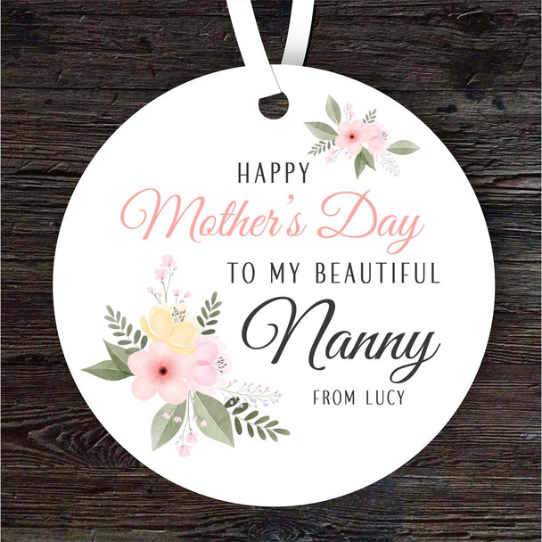 Beautiful Nanny Pink Flowers Mother's Day Gift Round Personalised Ornament