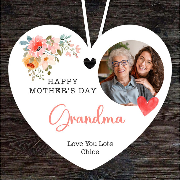 Grandma Floral Photo Mother's Day Gift Heart Personalised Hanging Ornament