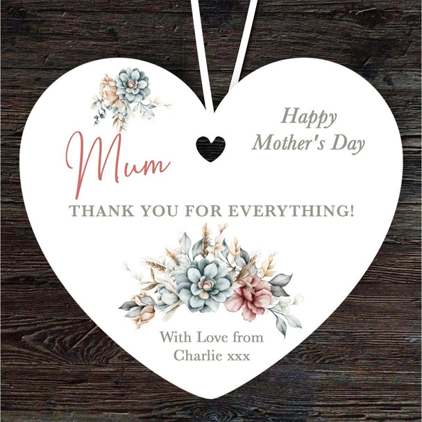 Mum Floral Thank You Mother's Day Gift Heart Personalised Hanging Ornament