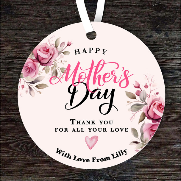 Pink Roses Thank You Mother's Day Gift Round Personalised Hanging Ornament