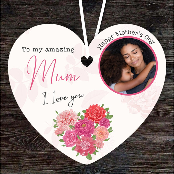 Mum Floral Pink Photo Frame Mother's Day Gift Heart Personalised Ornament